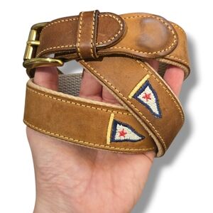 Leather Man Ltd Belt 36 Nautical Flags Hand Made Golf Sailing USA Brass Buckle